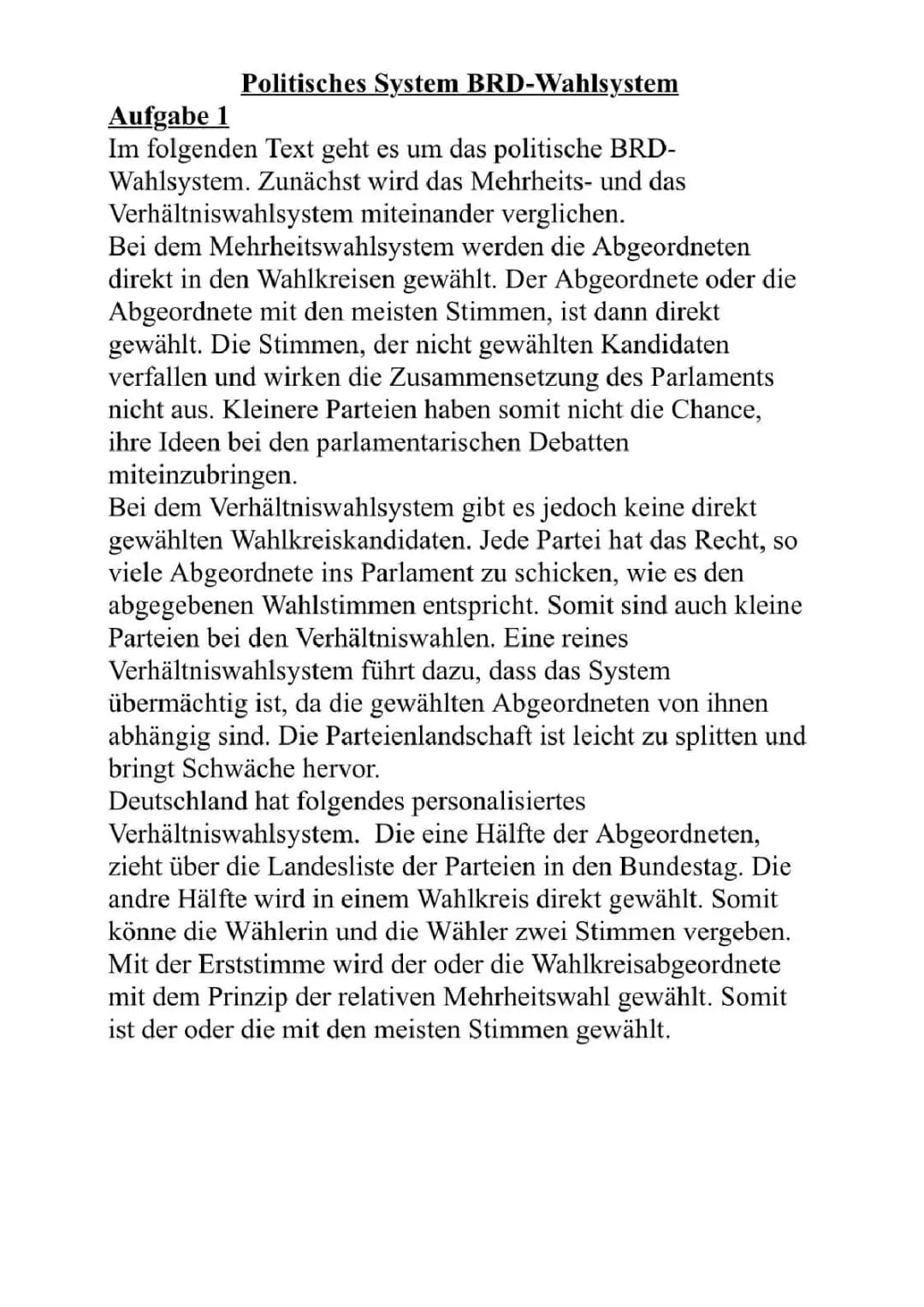 BRD Wahlsystem - Das politische System