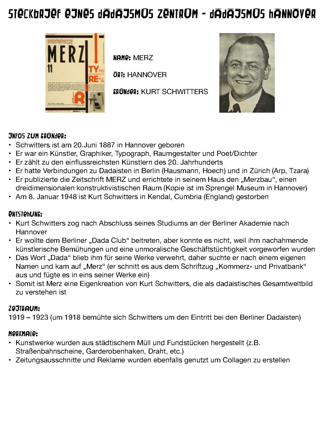 Hannover Dadaismus “Merz”