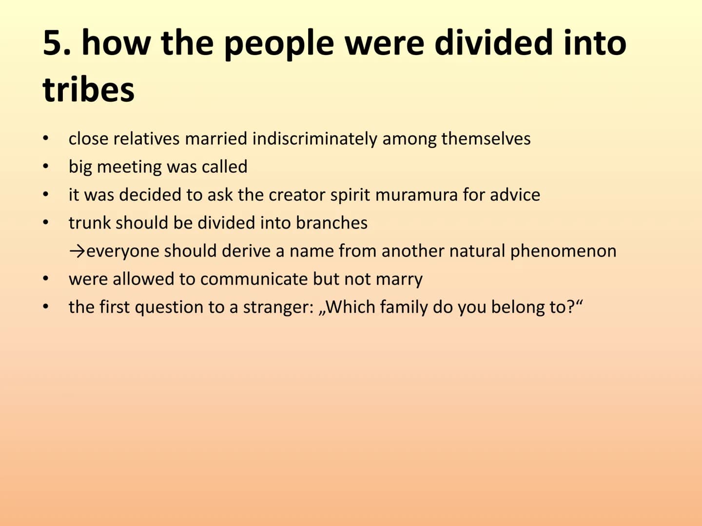 Dreaming - The Aborigines
presentation by:
Lisa, Heidi, Luise,
Emma and Celine
Aboriginal Dreamtime structure:
1. dreamtime
2. creation myth