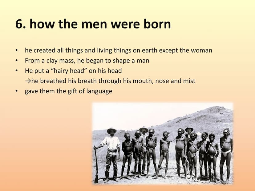 Dreaming - The Aborigines
presentation by:
Lisa, Heidi, Luise,
Emma and Celine
Aboriginal Dreamtime structure:
1. dreamtime
2. creation myth