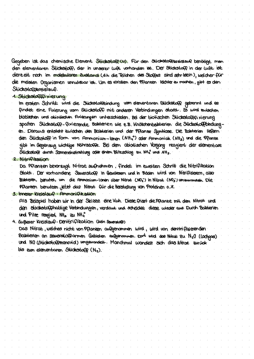 Stickstoffkreislauf
N=N
(NH)
Stickstofffixierung (1.)
Nitrifikation (2.)
Ammonifikation (3.)
Denitrifikation (4.)
(NO3
(2.
= molekularer Sti