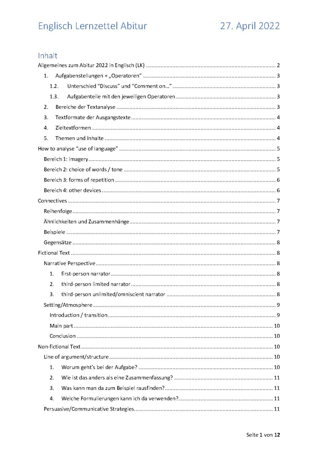 Englisch Abitur Lernzettel 2024: Alles für dein Abi! PDF Download