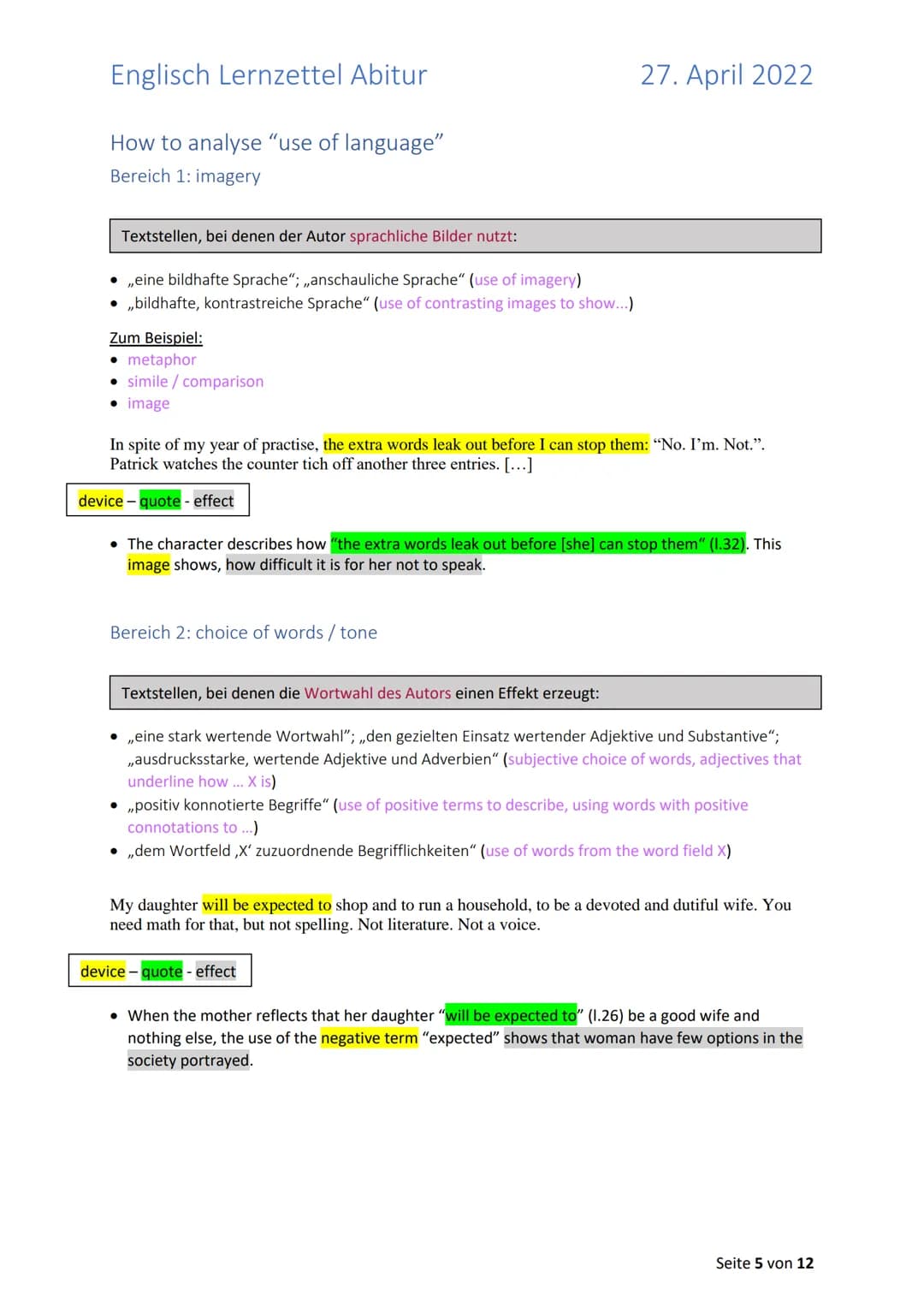 Englisch Lernzettel Abitur
Inhalt
Allgemeines zum Abitur 2022 in Englisch (LK)
1. Aufgabenstellungen + ,,Operatoren"
1.2. Unterschied "Discu