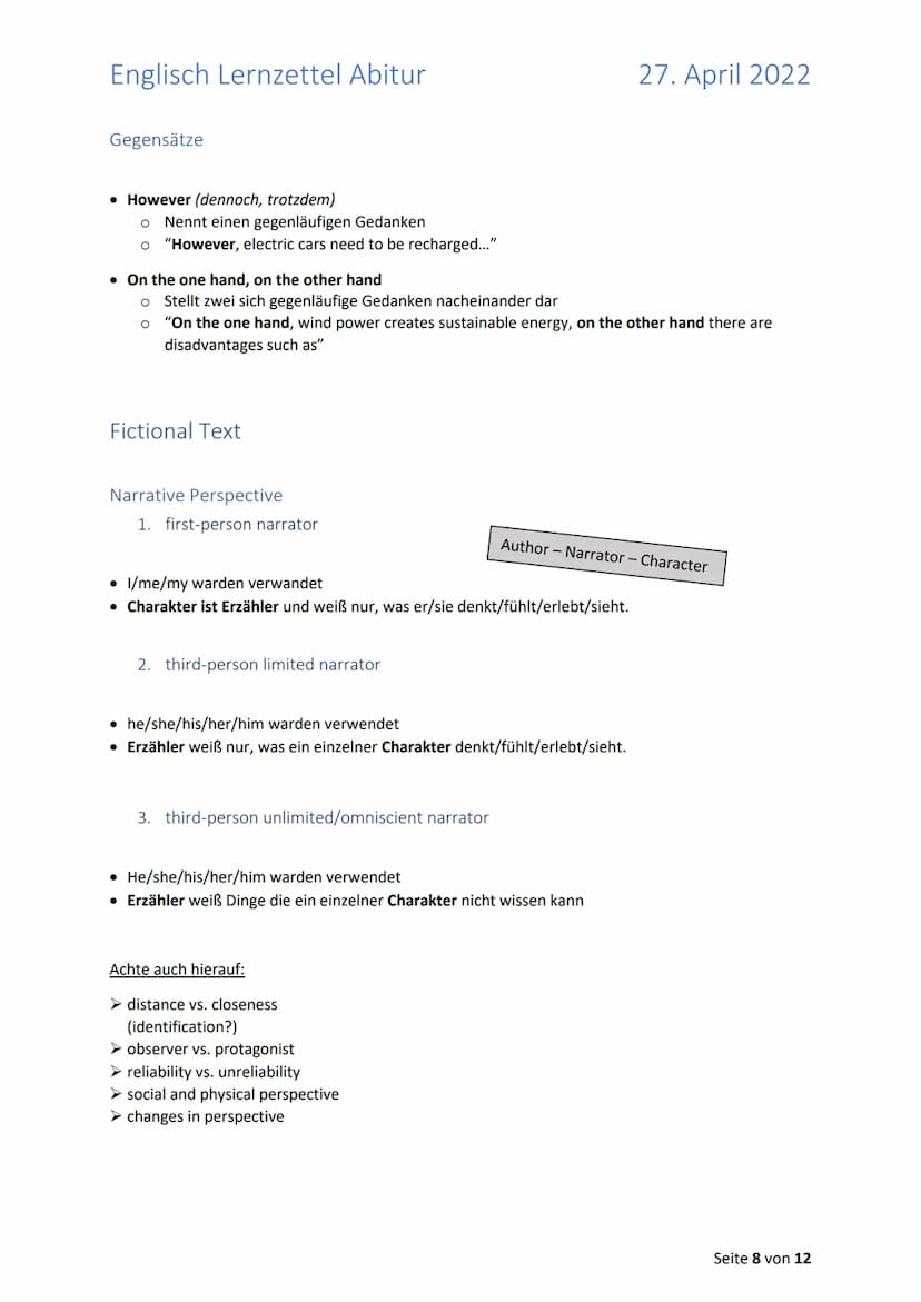 Englisch Lernzettel Abitur
Inhalt
Allgemeines zum Abitur 2022 in Englisch (LK)
1. Aufgabenstellungen + ,,Operatoren"
1.2. Unterschied "Discu