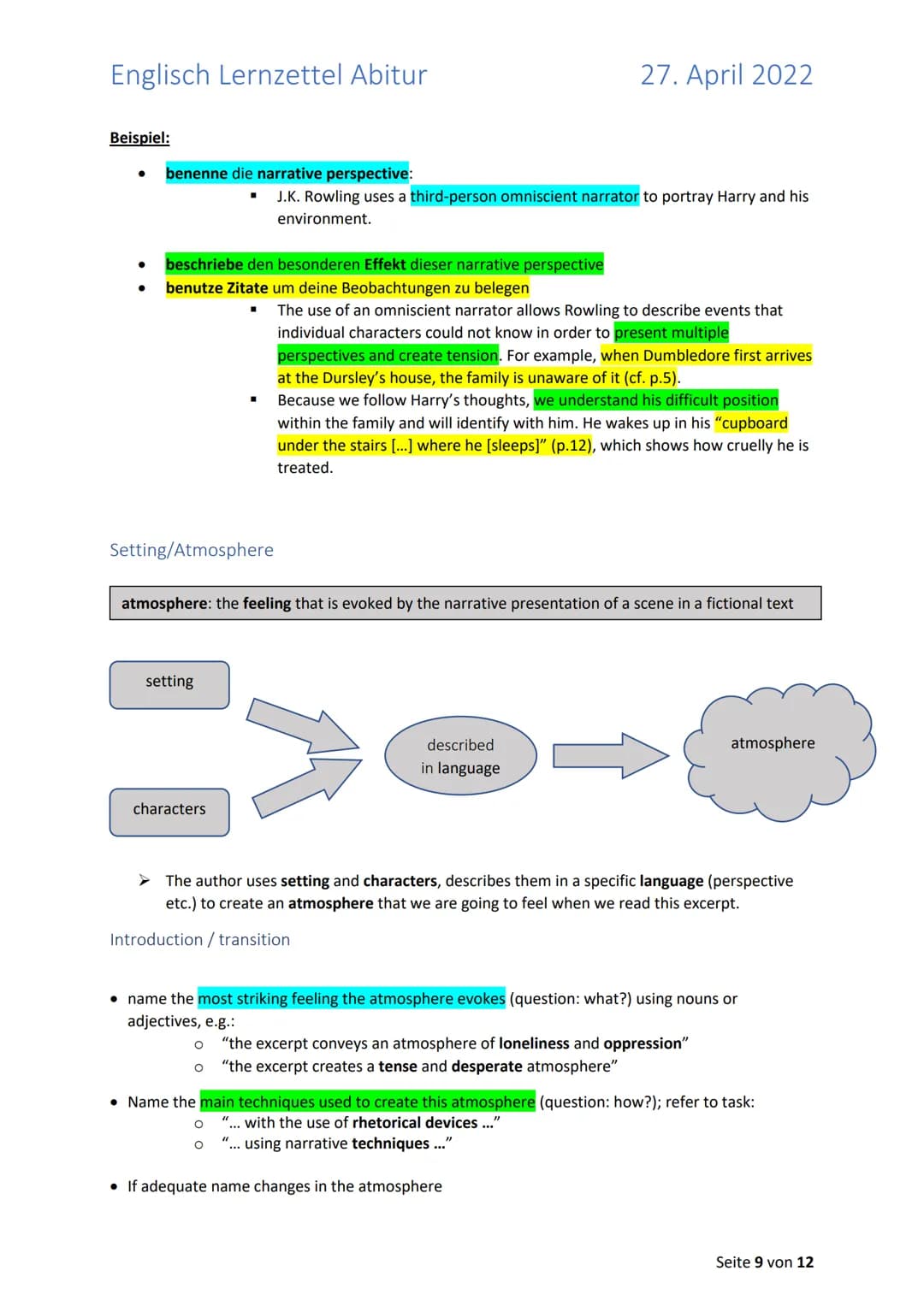 Englisch Lernzettel Abitur
Inhalt
Allgemeines zum Abitur 2022 in Englisch (LK)
1. Aufgabenstellungen + ,,Operatoren"
1.2. Unterschied "Discu