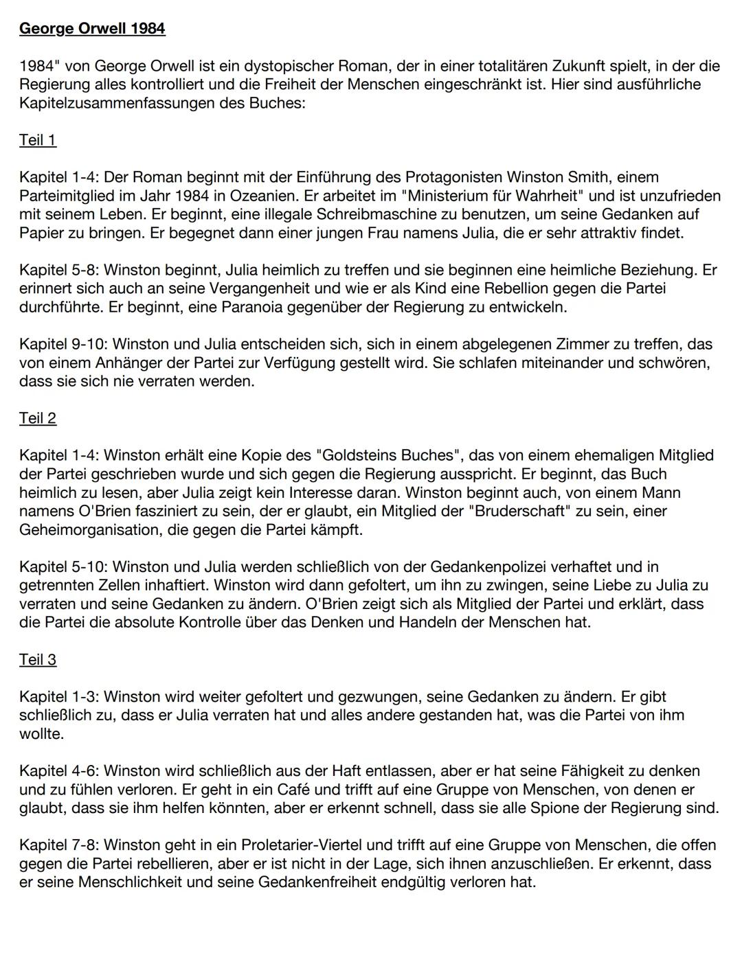 George Orwell 1984
1984" von George Orwell ist ein dystopischer Roman, der in einer totalitären Zukunft spielt, in der die
Regierung alles k