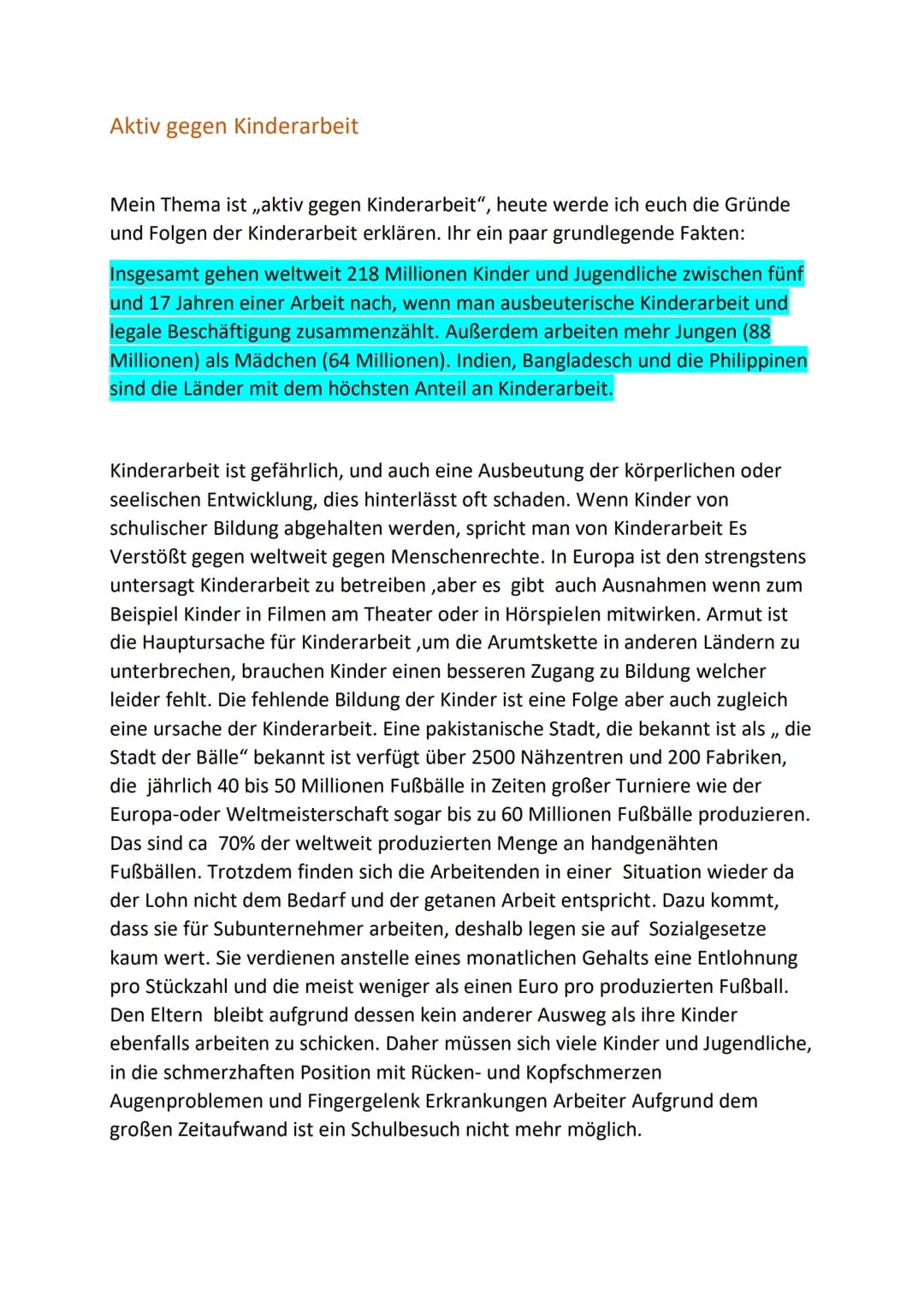 Aktiv gegen Kinderarbeit
Mein Thema ist ,,aktiv gegen Kinderarbeit", heute werde ich euch die Gründe
und Folgen der Kinderarbeit erklären. I