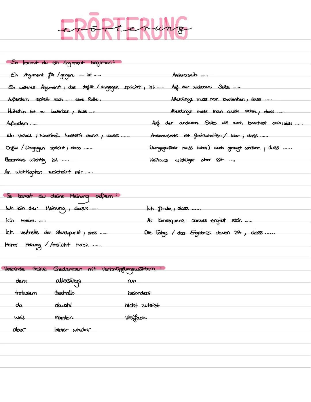 Erörterung Satzanfänge