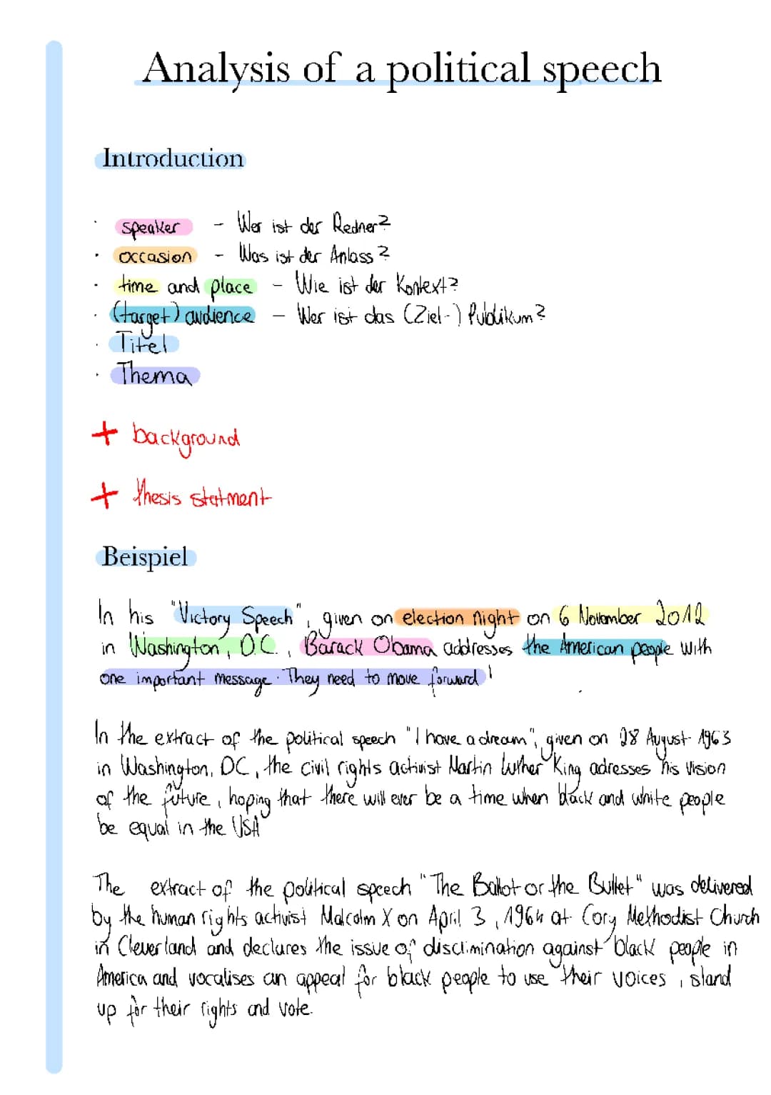 Analysis of a political speech