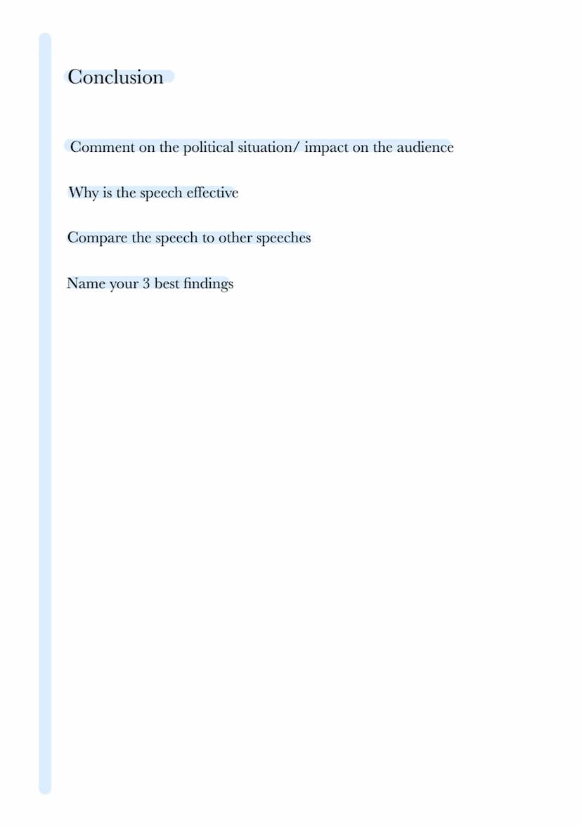 .
Analysis of a political speech
Introduction
speaker
occasion
Wer ist der Redner?
Was ist der Anlass?
time and place
audience
(target)
Tite