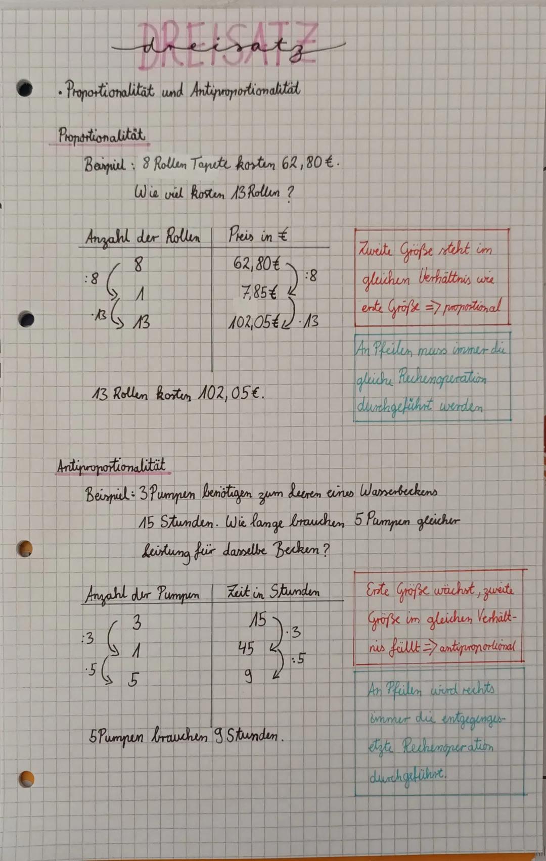 ●
dreisatz
• Proportionalität und Antiproportionalität
Proportionalität
Beispiel: 8 Rollen Tapete kosten 62,80€.
Wie viel kosten 13 Rollen ?