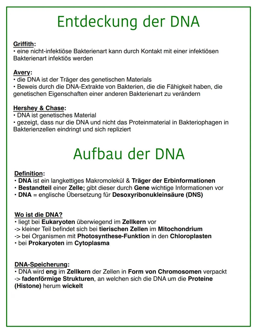 Entdeckung der DNA
Griffith:
eine nicht-infektiöse Bakterienart kann durch Kontakt mit einer infektiösen
Bakterienart infektiös werden
●
Ave