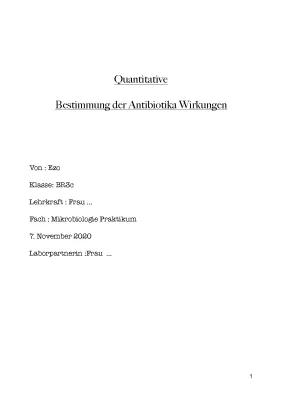 Know Praktikum - Protokoll Antibiotika Experiment  - Quantitative Bestimmung der Antibiotika Wirkung  thumbnail