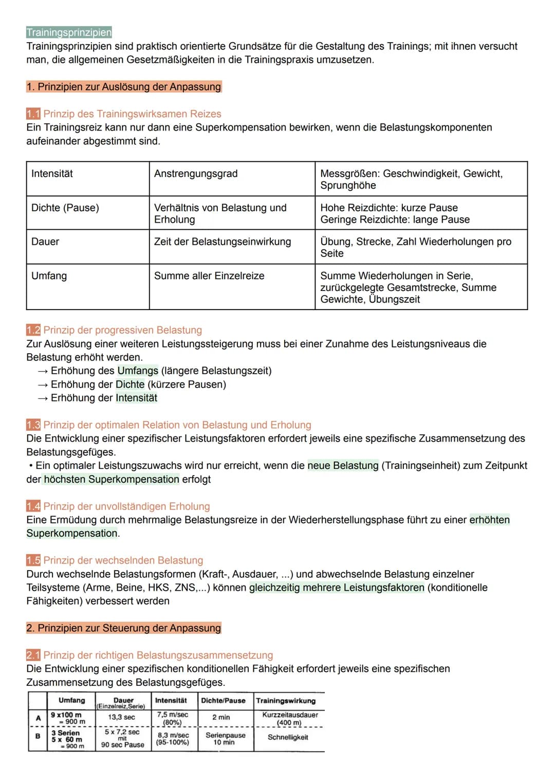 Training: Planmäßige, systematische, langfristige und zielgerichtete Leistungssteigerung.
Ziele: • Erhaltung des individuellen Leistungsnive