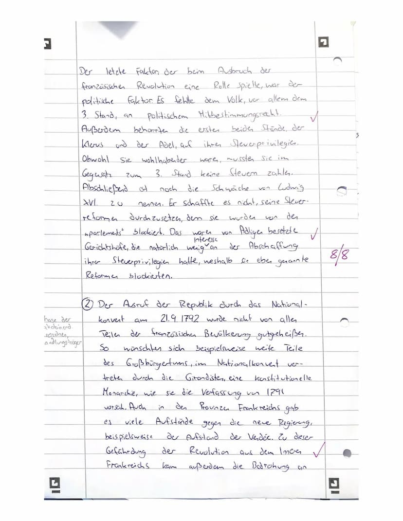 1. Erläutern sie die Ursache
der französischen Revolution.
2. Erklären Sie, wie es zur
Terrotherschaft Robespierres
kam.
3. Fassen Sie die K
