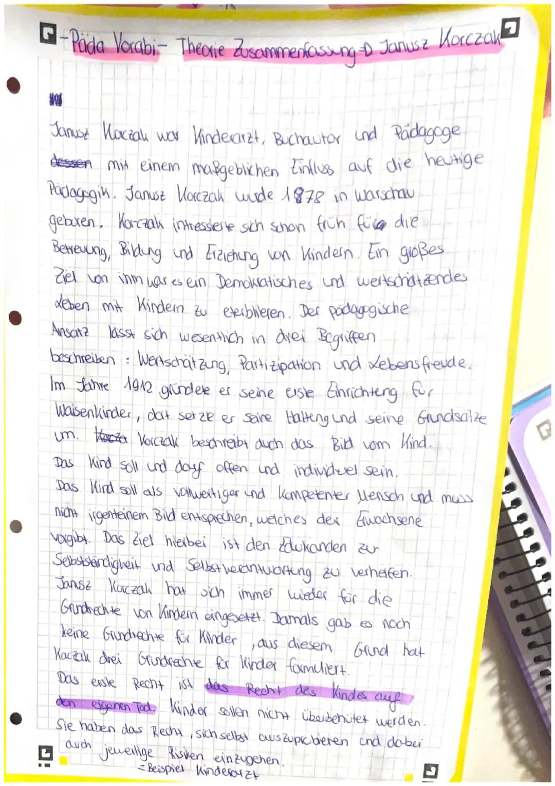 - G-Pada Vorabi- Theorie Zusammenfassung - Janusz Korczak

Janusz Karczak war Kinderarzt, Buchautor und Pädagoge
dessen mit einem maßgeblich
