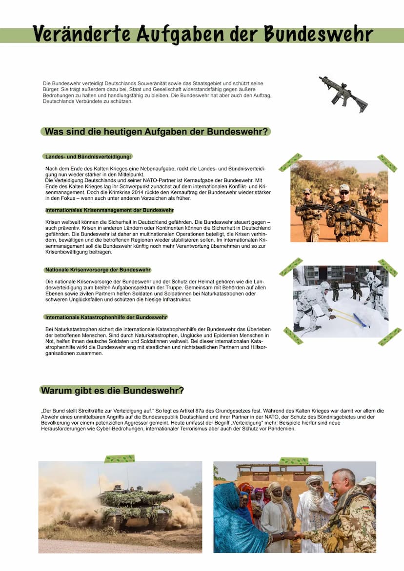 10
X6
Veränderte
Aufgaben
der
Bundeswehr Veränderte Aufgaben der Bundeswehr
Die Bundeswehr verteidigt Deutschlands Souveränität sowie das St