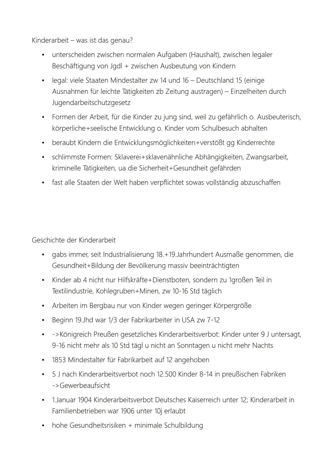 Kinderarbeit - was ist das genau?
unterscheiden zwischen normalen Aufgaben (Haushalt), zwischen legaler
Beschäftigung von Jgdl + zwischen Au