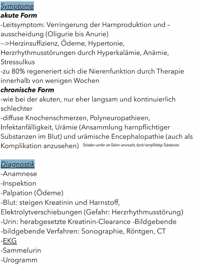 Niereninsuffizienz
Allgemeines und Begriffe
-eine akute oder chronische Herabsetzung der Nierenfunktion
akute Form (Akutes Nierenversagen)
-