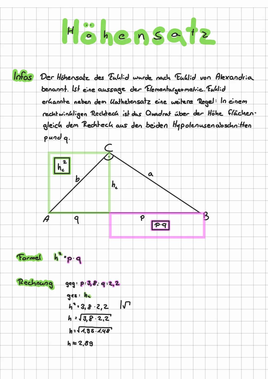 # Höhensatz

Infos Der Höhensatz des Euklid wurde nach Euklid von Alexandria
benannt. Ist eine aussage der Elementargeometrie. Euklid
erkann