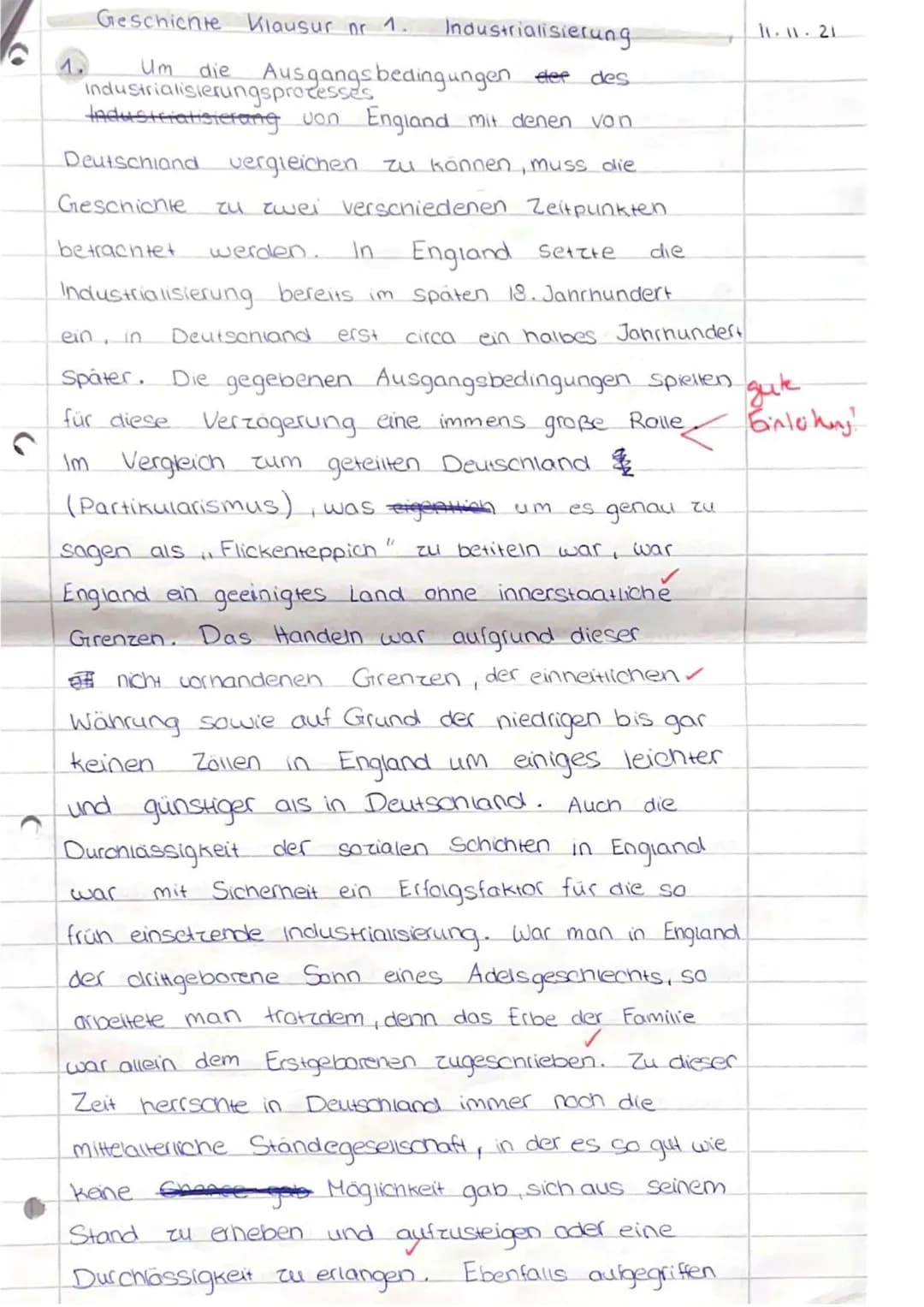 Name:
Zoe
Klausur Nr. 1
Geschichte LK JI
"Industrialisierung"
11.11.2021
Punkte: /24 Note:
Bitte beantworten Sie alle Fragen ausführlich und