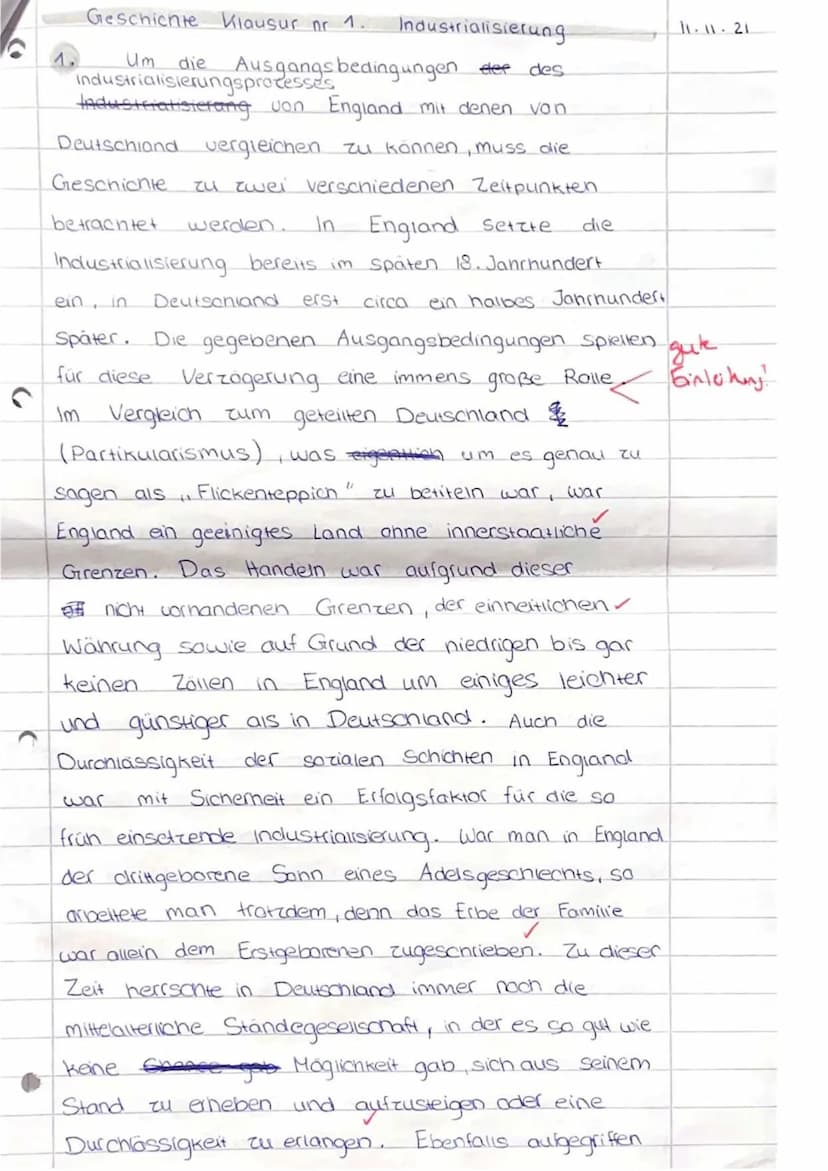 Name:
Zoe
Klausur Nr. 1
Geschichte LK JI
"Industrialisierung"
11.11.2021
Punkte: /24 Note:
Bitte beantworten Sie alle Fragen ausführlich und