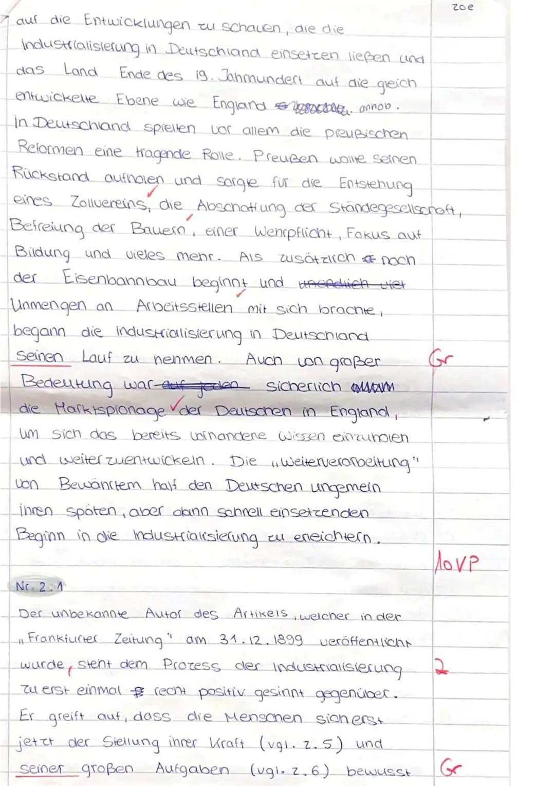 Name:
Zoe
Klausur Nr. 1
Geschichte LK JI
"Industrialisierung"
11.11.2021
Punkte: /24 Note:
Bitte beantworten Sie alle Fragen ausführlich und