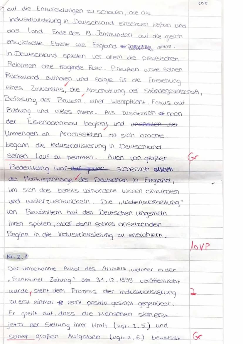 Name:
Zoe
Klausur Nr. 1
Geschichte LK JI
"Industrialisierung"
11.11.2021
Punkte: /24 Note:
Bitte beantworten Sie alle Fragen ausführlich und