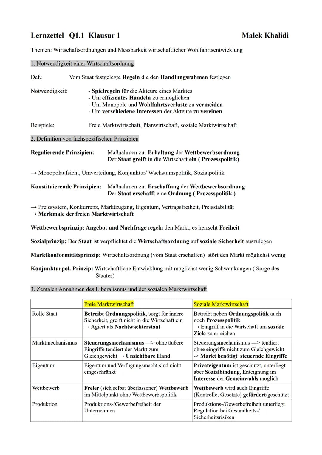 Lernzettel Q1.1 Klausur 1
Themen: Wirtschaftsordnungen und Messbarkeit wirtschaftlicher Wohlfahrtsentwicklung
1. Notwendigkeit einer Wirtsch