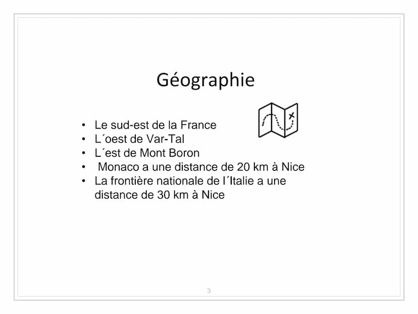 NICE-
France LA STRUCTURE.
I. Informations importantes
II. La carte du monde
III. Le climat
→ Des advantages
IV. À faire
V. Des monuments
VI