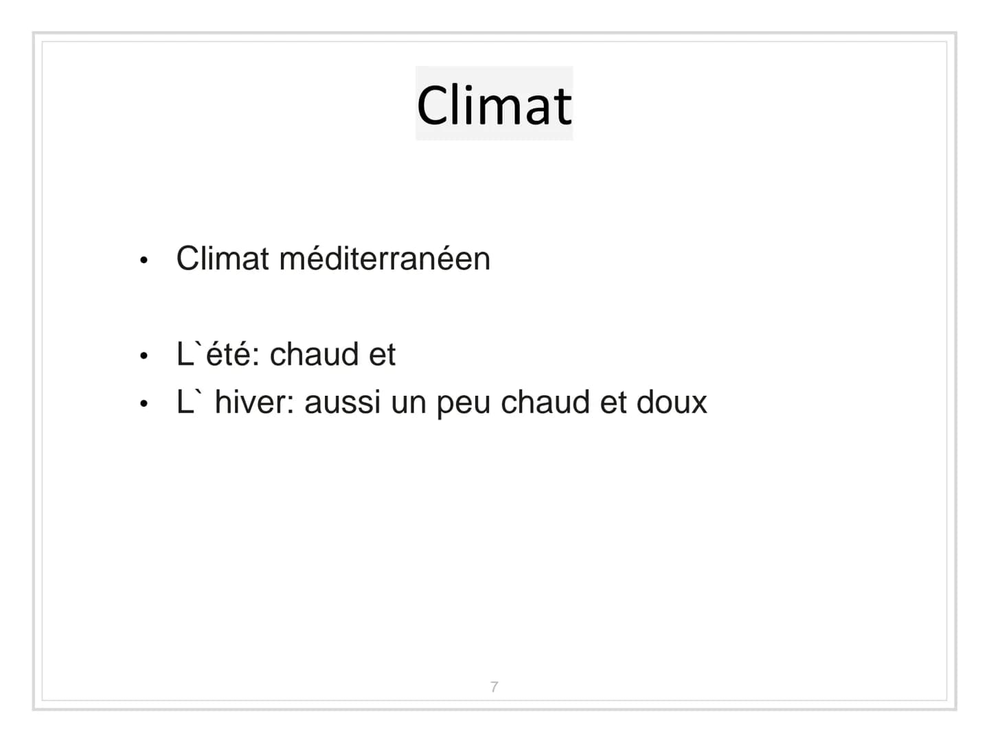 NICE-
France LA STRUCTURE.
I. Informations importantes
II. La carte du monde
III. Le climat
→ Des advantages
IV. À faire
V. Des monuments
VI