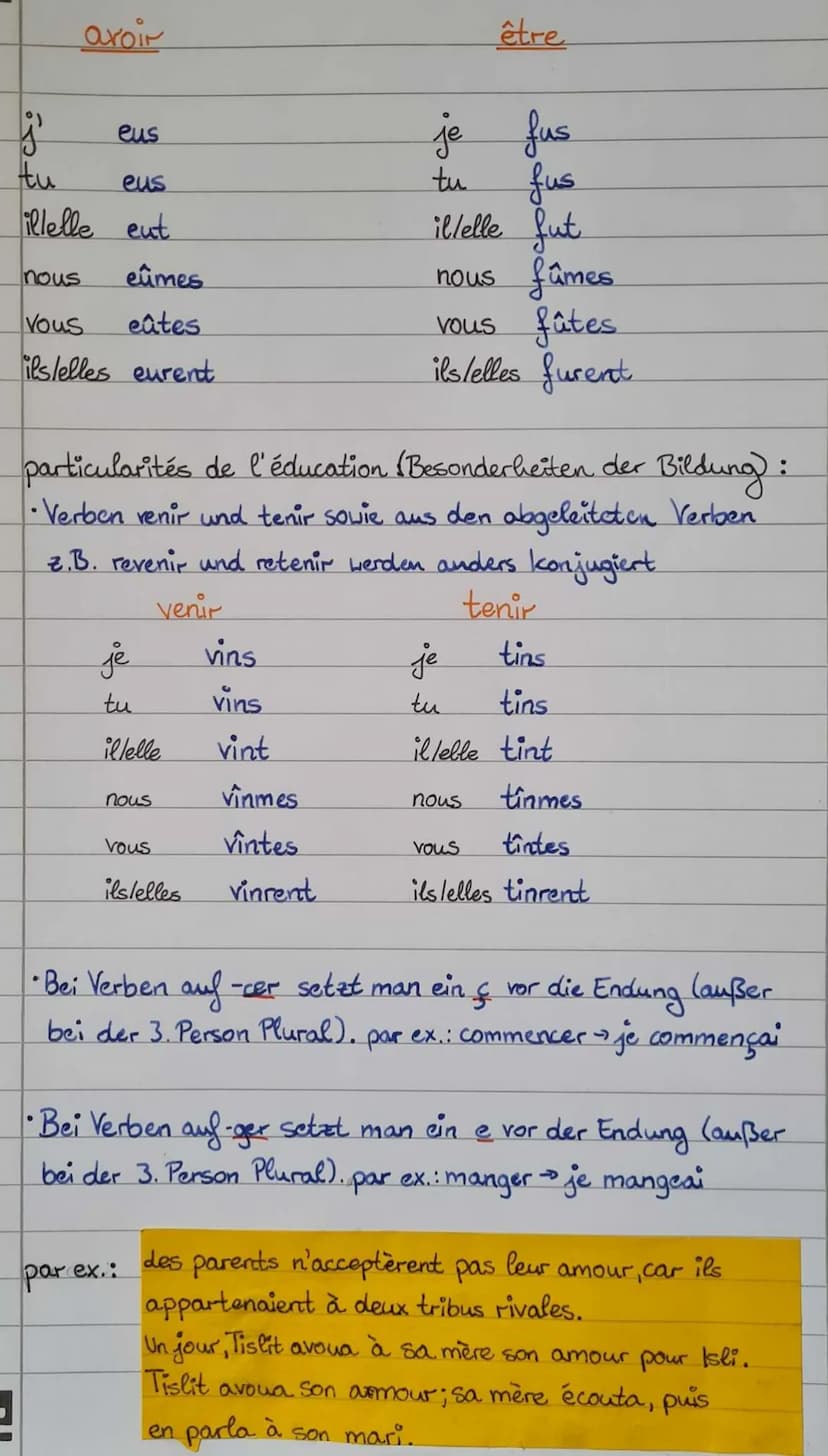 passé simple → Schriftsprache
utilisation: - abgeschlossenen Handlungen
éducation: Invinitivstammbaum + Endung des passé simple.
parle + -ai