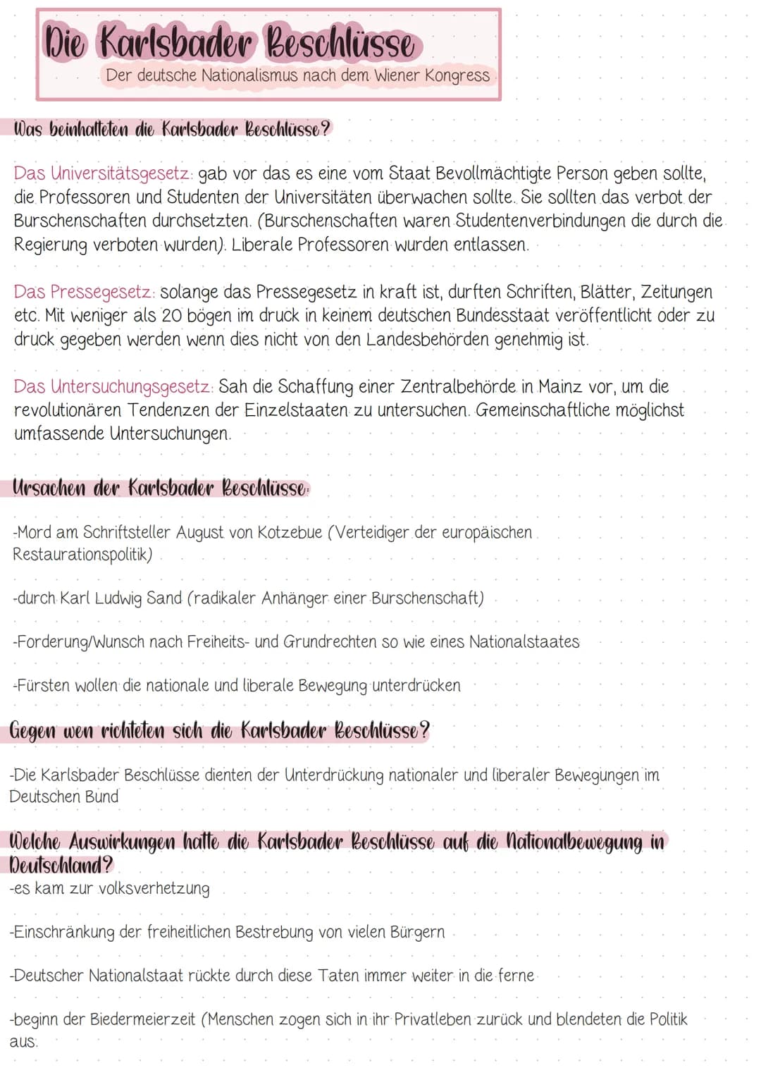 Die Karlsbader Beschlüsse
Der deutsche Nationalismus nach dem Wiener Kongress
Was beinhalteten die Karlsbader Beschlüsse?
Das Universitätsge