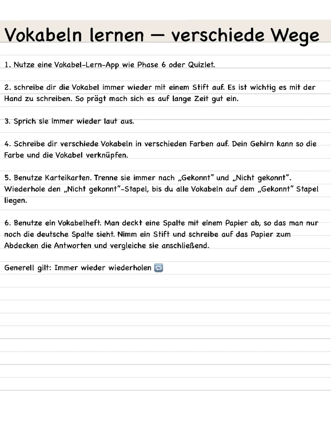 Vokabeln lernen — verschiedene Wege