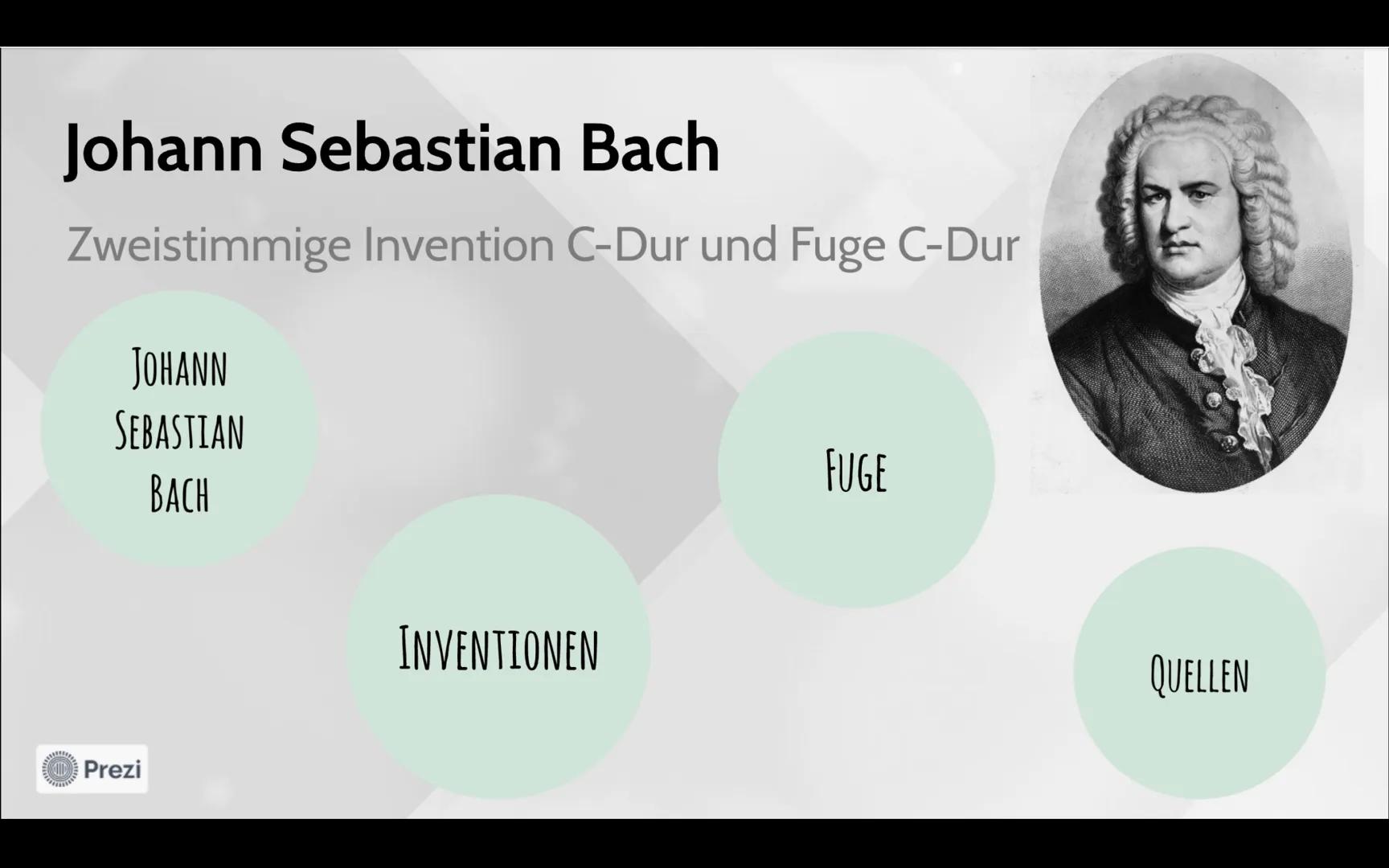 Johann Sebastian Bach
Zweistimmige Invention C-Dur und Fuge C-Dur
JOHANN
SEBASTIAN
BACH
Prezi
INVENTIONEN
FUGE
QUELLEN Prezi
JOHANN SEBASTIA