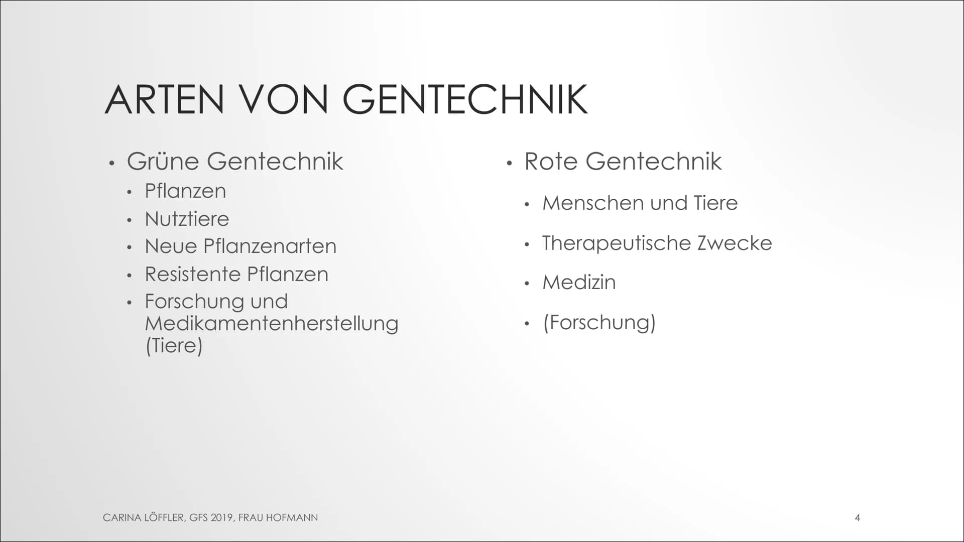 GENFOOD
GENTECHNIK
GFS Biologie
AM BEISPIEL VON LEBENSMITTELN INHALT
.
Definition
Arten von Gentechnik
Ziele der Gentechnik
Zeitliche Entwic