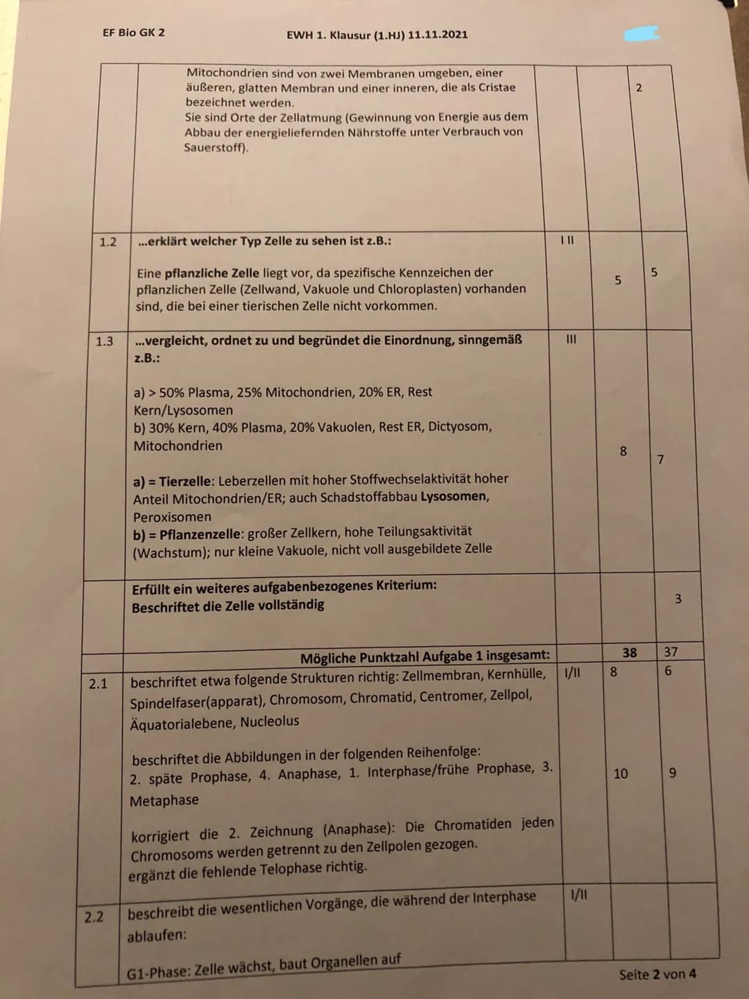 EF Biologie GK 3 -
Material 2.2: Der Zellzyklus
Der Prozess der Zellverdopplung setzt sich aus der Mitose und der Interphase zusammen. Die
I