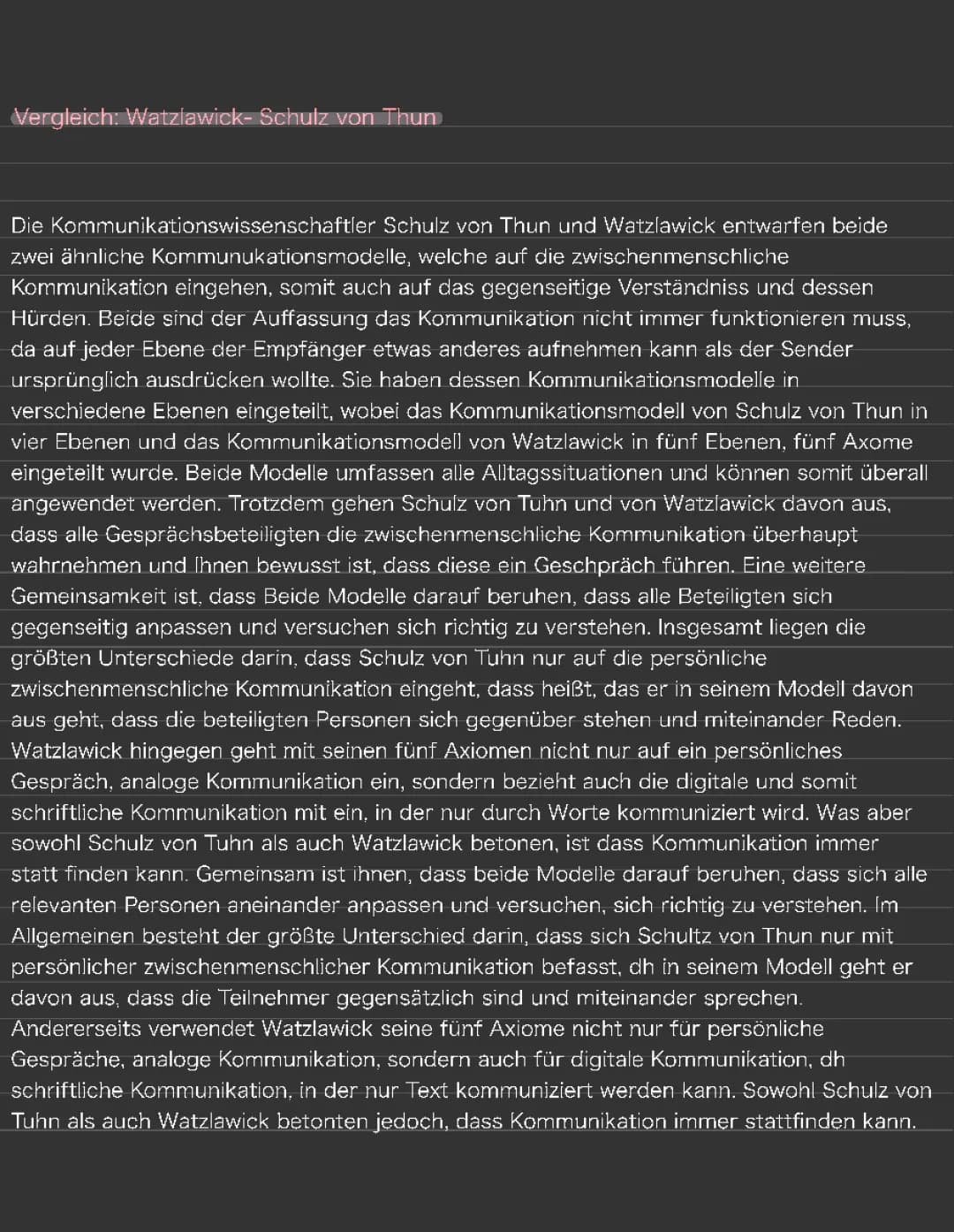 Vergleich von Kommunikationsmodellen: Schulz von Thun und Watzlawick in Tabellen