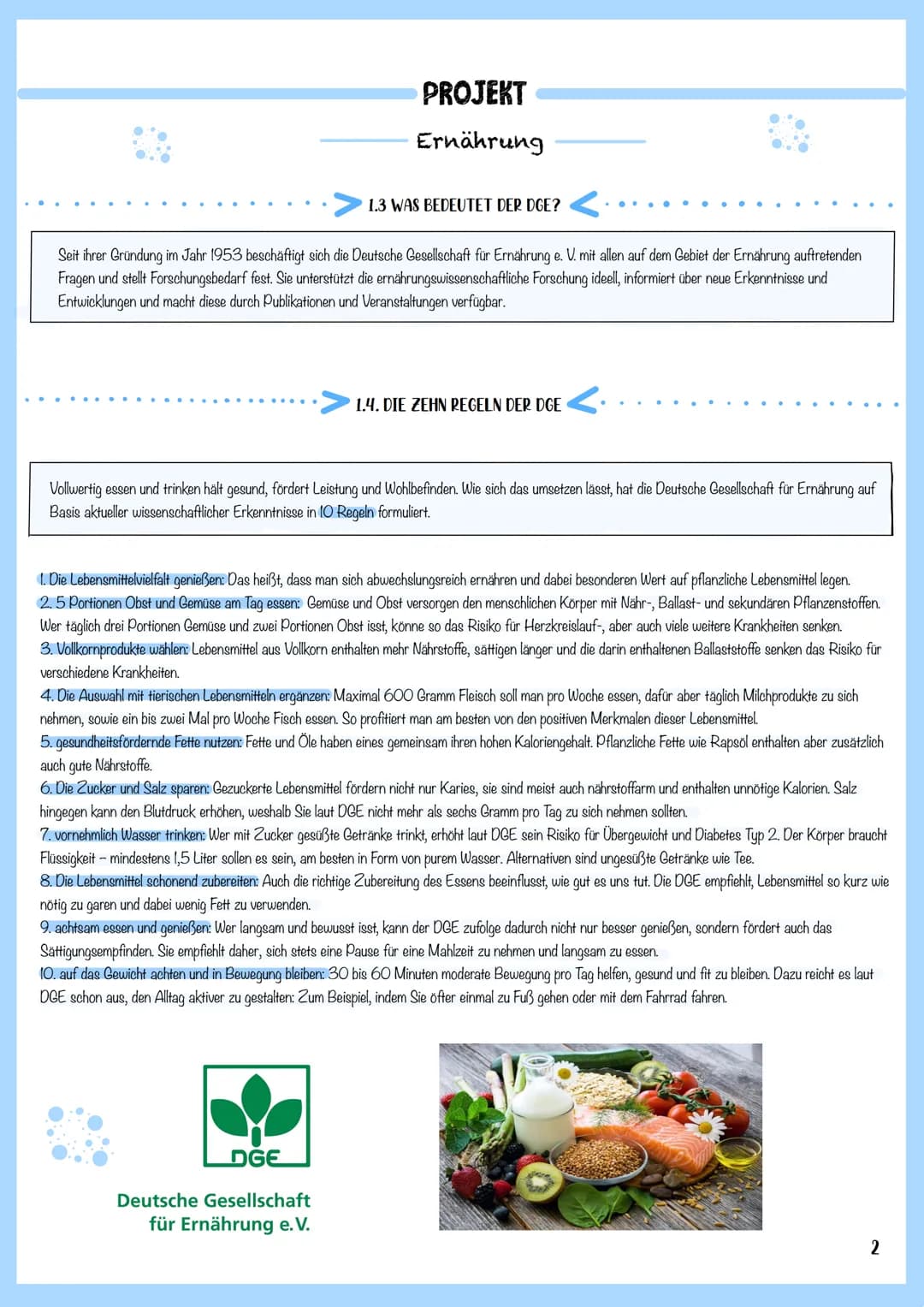 Salma Ajineh
Klasse: 10c
Fach: Biologie
Herr Temirci
Projekt
Ernährung INHALTSVERZEICHNIS
1. Bedeutung der Ernährung.
1.I Was ist eine gesun