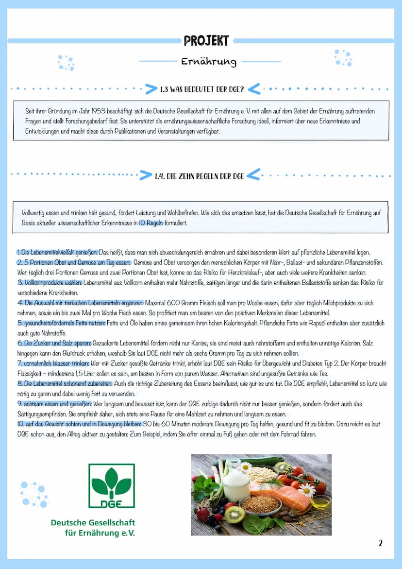 Salma Ajineh
Klasse: 10c
Fach: Biologie
Herr Temirci
Projekt
Ernährung INHALTSVERZEICHNIS
1. Bedeutung der Ernährung.
1.I Was ist eine gesun