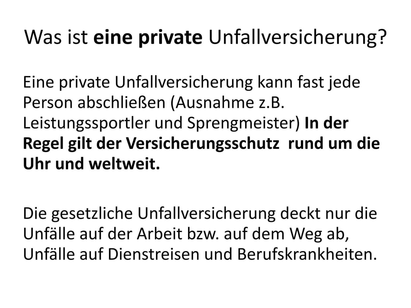 Private Unfallversicherung Gliederung
1. Was ist eine private Unfallversicherung?
2. Was ist ein Unfall?
3. Kosten
4. Invaliditätsleistung
5