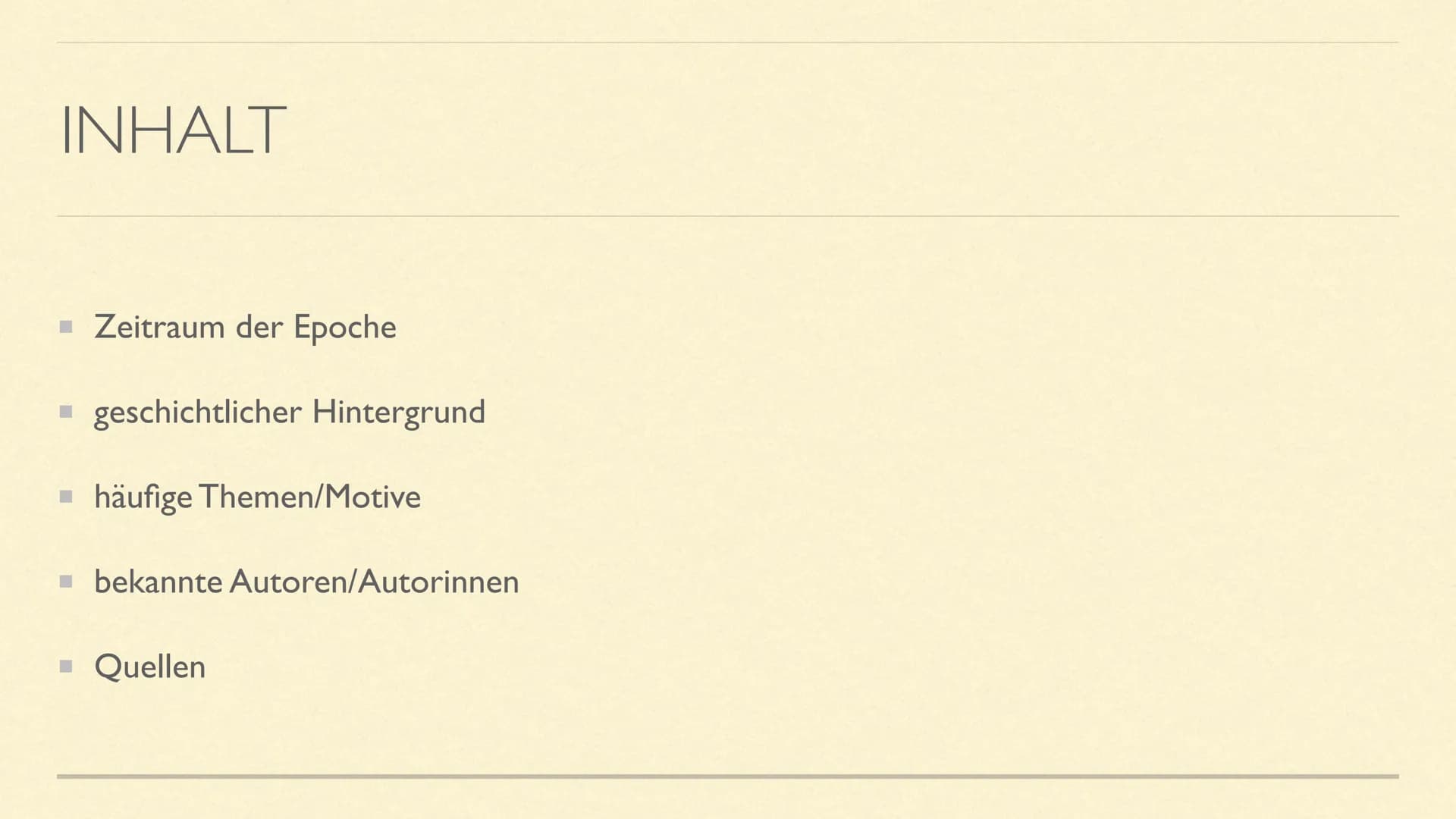 NACHKRIEGSLITERATUR
Literarische Epoche(n) ab 1945 INHALT
Zeitraum der Epoche
geschichtlicher Hintergrund
häufige Themen/Motive
bekannte Aut
