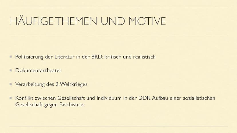 NACHKRIEGSLITERATUR
Literarische Epoche(n) ab 1945 INHALT
Zeitraum der Epoche
geschichtlicher Hintergrund
häufige Themen/Motive
bekannte Aut