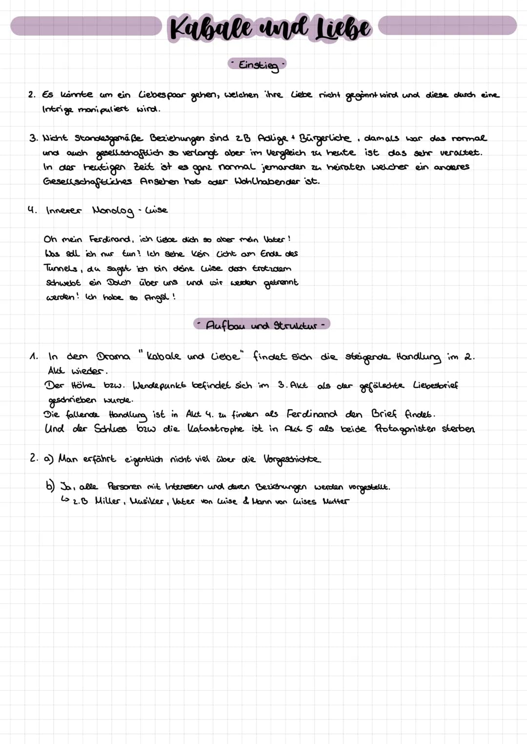 Kabale and Liebe
Einstieg
2. Es könnte um ein Liebespaar gehen, welchen ihre Liebe nicht gegönnt wird und diese durch eine
Intrige manipulie