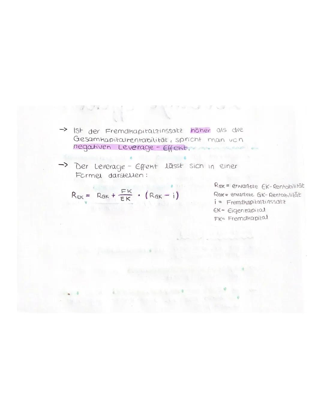 # Leverage-Effekt

Eigenkapitalrentabilität

-> Kennzahl zur Messung der Wirtschaftlichkeit
eines Unternehmens.

-> gibt einem unternehmen a