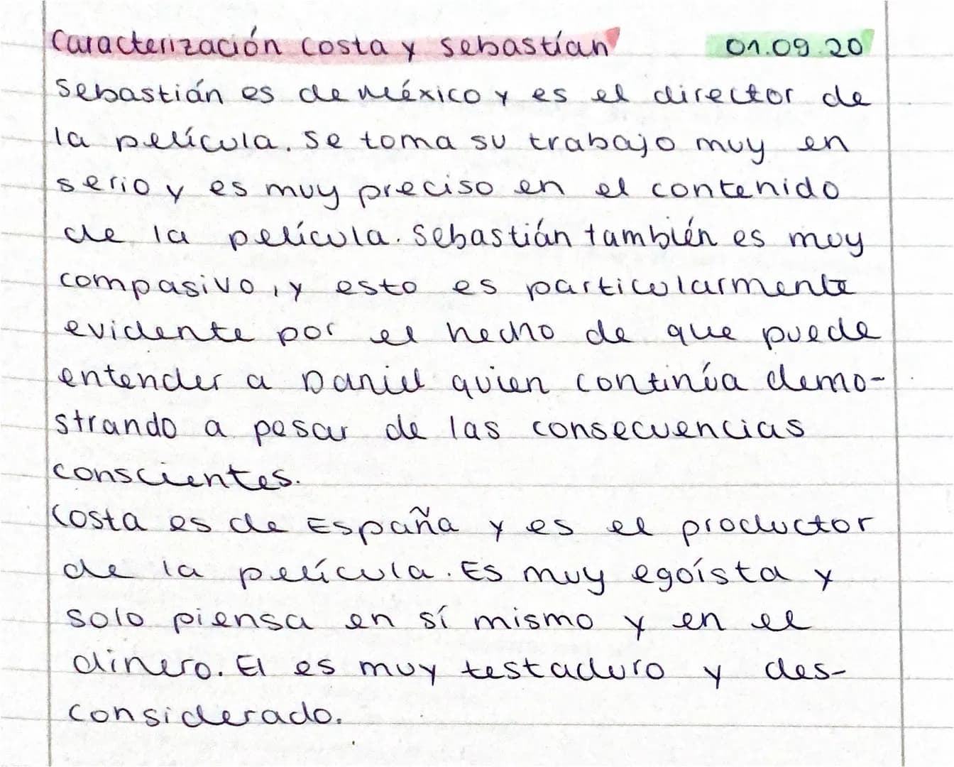 Caracterización Costa y sebastian
Sebastián es de méxico y es el director de
la película. Se toma su trabajo muy en
serio y es muy preciso e
