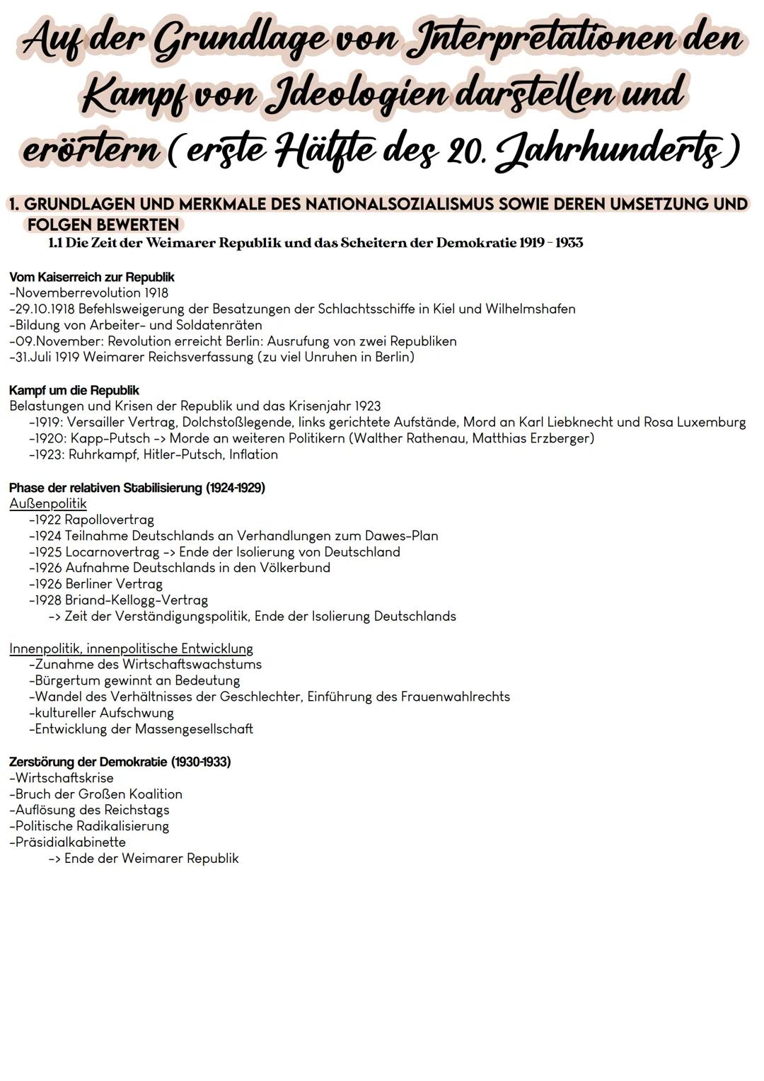 Auf der Grundlage von Interpretationen den
Kampf von Ideologien darstellen und
erörtern (erste Hälfte des 20. Jahrhunderts)
1. GRUNDLAGEN UN