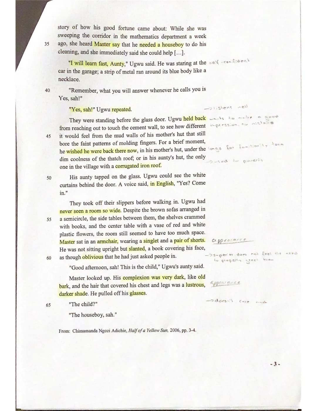 Lk eng 12/II.2
4. Klausur
Theme: Voices from the African Continent - Focus on Nigeria
Text: Ch. N. Adichie: Half of the Yellow Sun
Annotatio