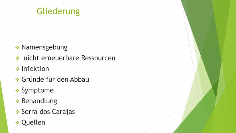 Katanga-Syndrom Gliederung
Namensgebung
◆ nicht erneuerbare Ressourcen
→ Infektion
Gründe für den Abbau
◆ Symptome
→ Behandlung
◆ Serra dos 