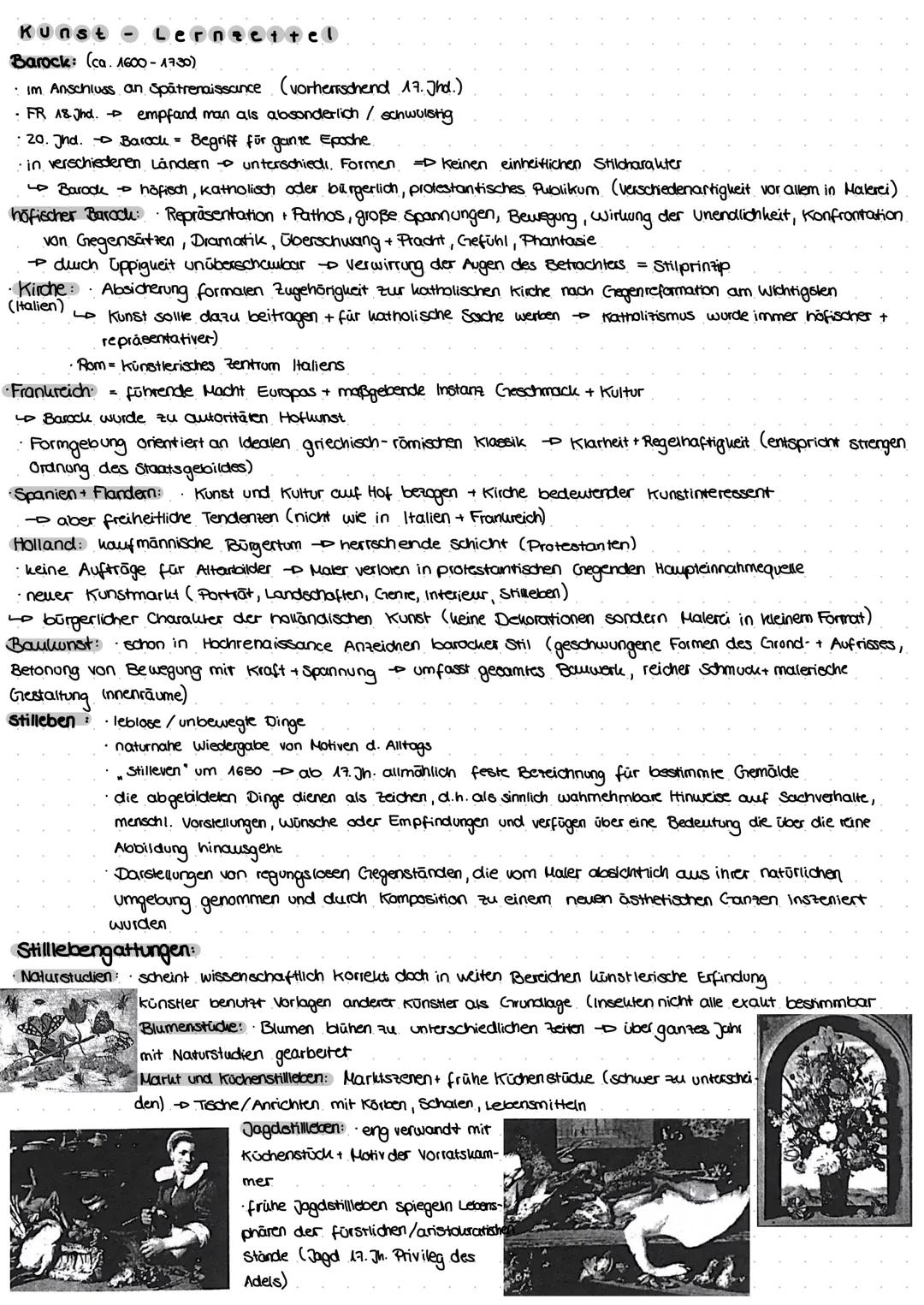 Kunst
Barock: (ca. 1600-1730)
• Im Anschluss an Spätrenaissance (vorherrschend 17. Jhd.)
• FR 18. Jhd. → empfand man als absonderlich / schw